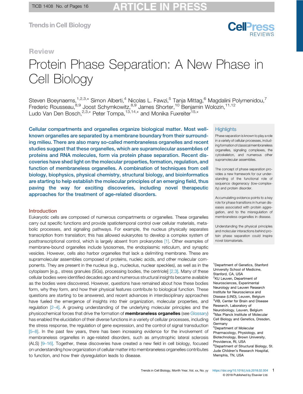 Protein Phase Separation: a New Phase in Cell Biology