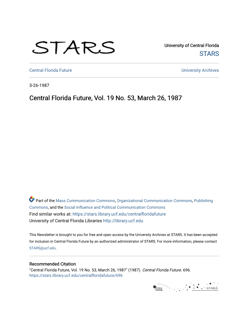 Central Florida Future, Vol. 19 No. 53, March 26, 1987