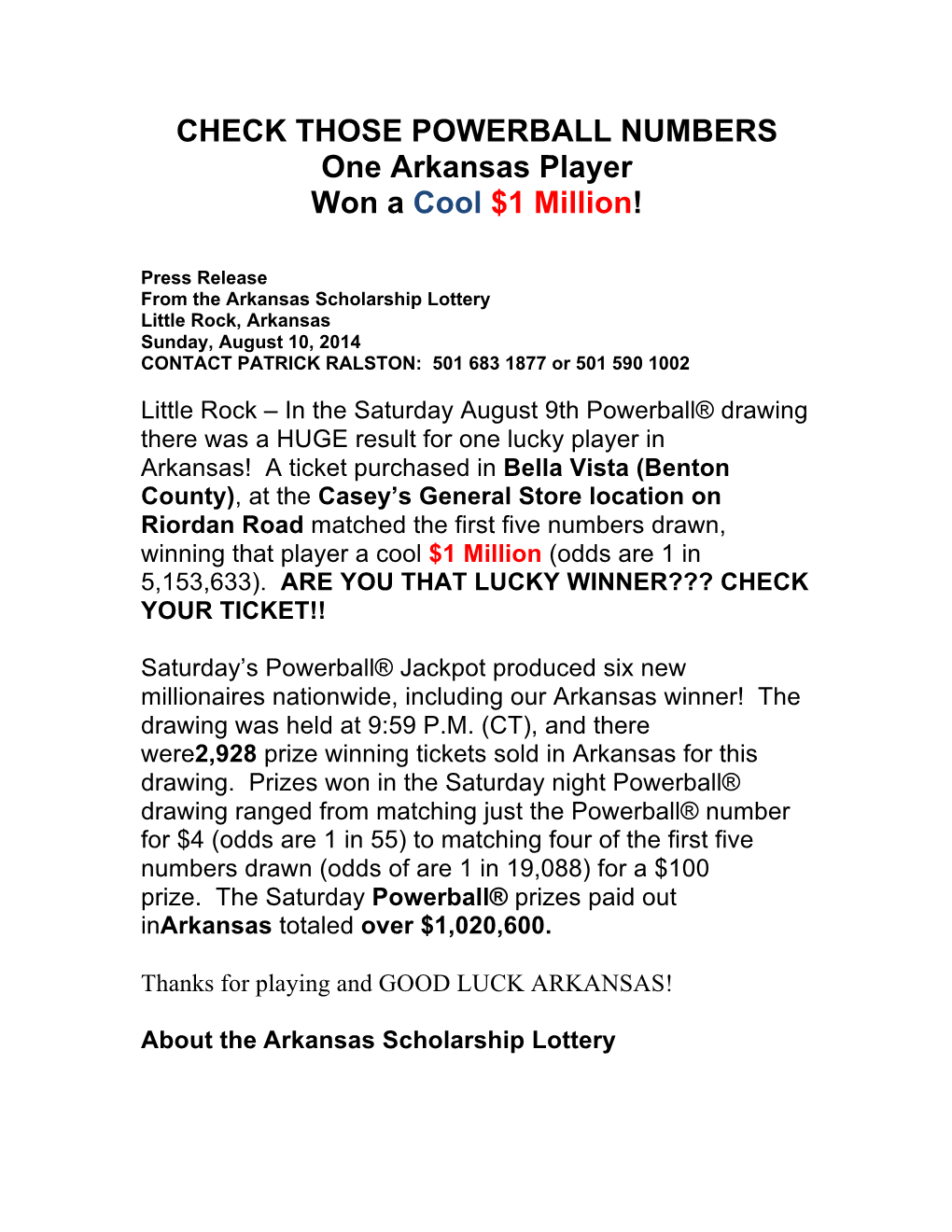 One Arkansas Player Won a Cool $1 Million!