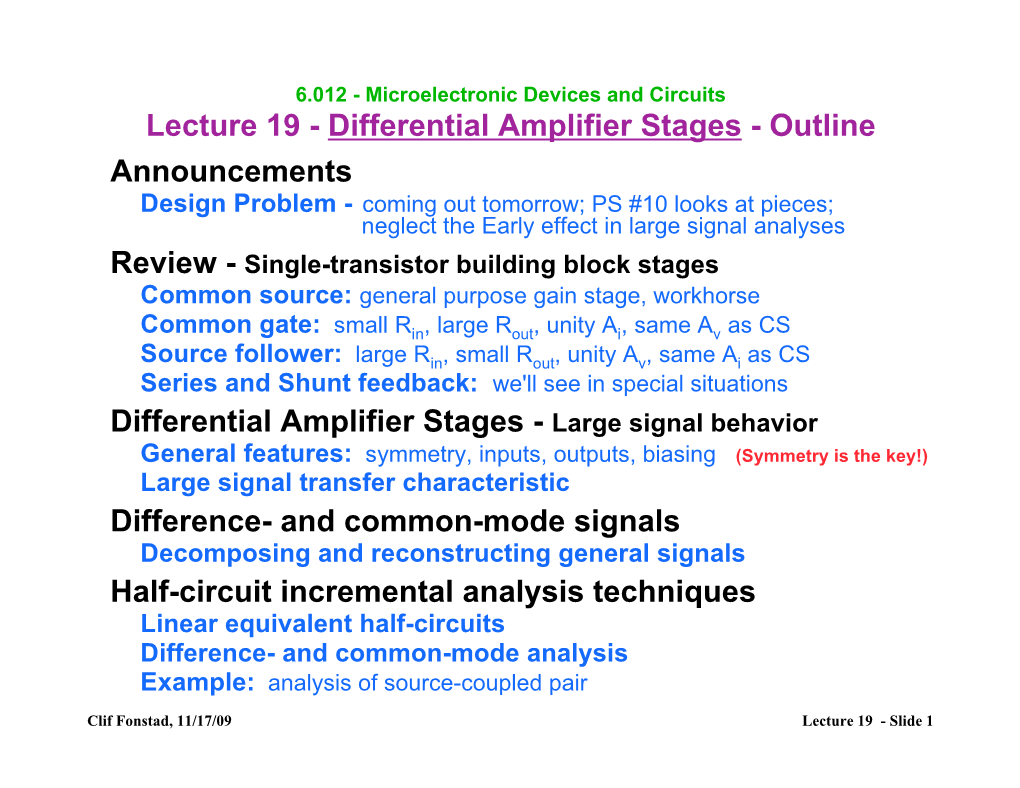 Differential Amplifier Stages