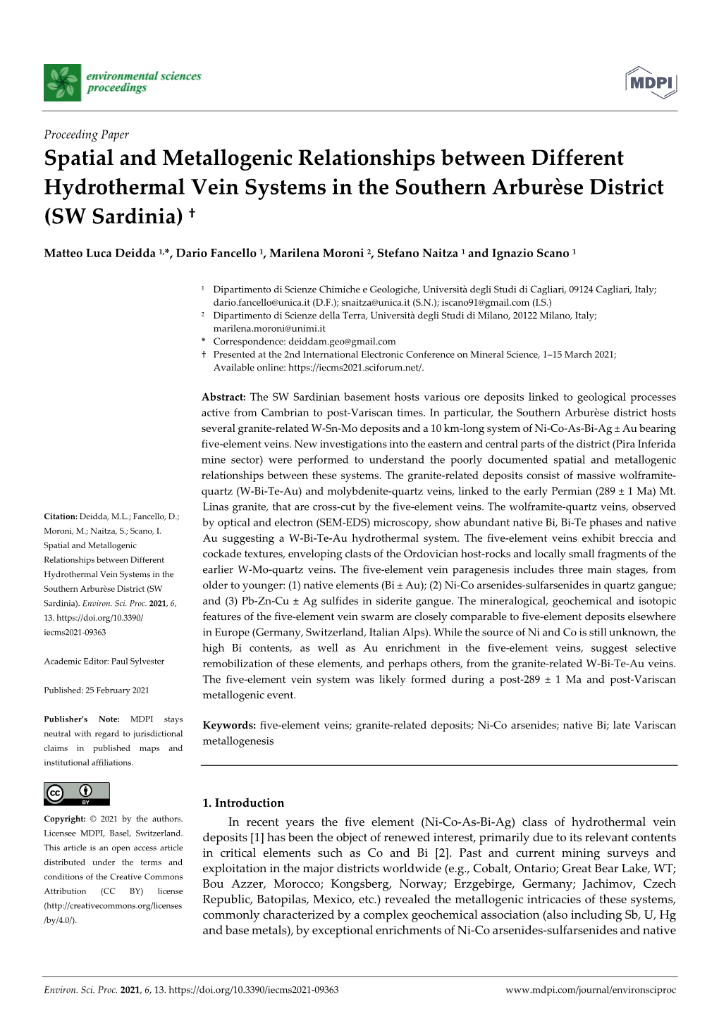 Spatial and Metallogenic Relationships Between Different Hydrothermal Vein Systems in the Southern Arburèse District (SW Sardinia) †