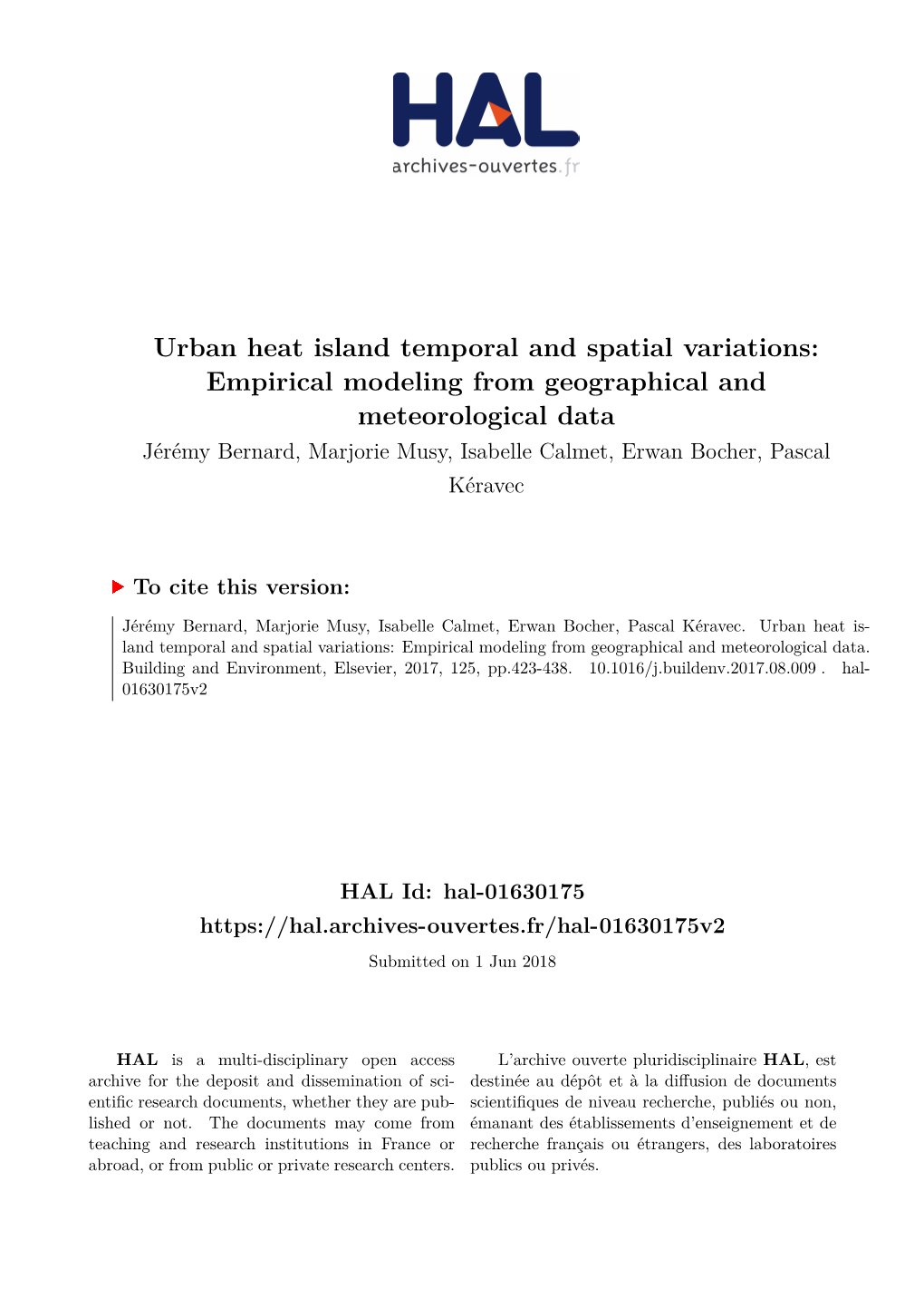 Urban Heat Island Temporal and Spatial Variations