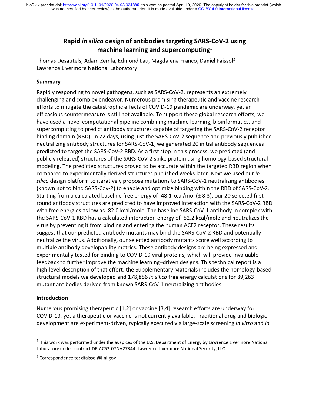 Rapid in Silico Design of Antibodies Targeting SARS-Cov-2 Using