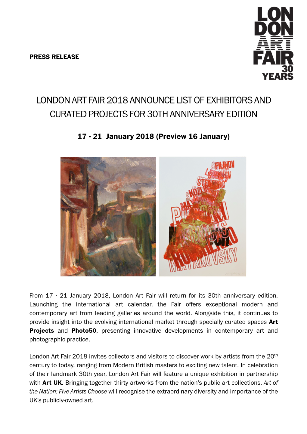 London Art Fair 2018 Announce List of Exhibitors and Curated Projects for 30Th Anniversary Edition