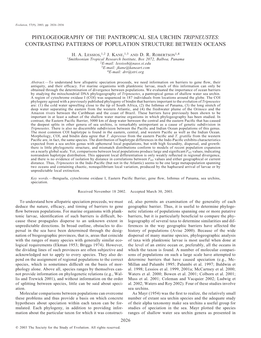 Phylogeography of the Pantropical Sea Urchin Tripneustes: Contrasting Patterns of Population Structure Between Oceans