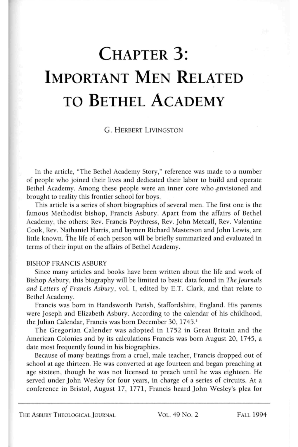 Chapter 3: Important Men Related to Bethel Academy