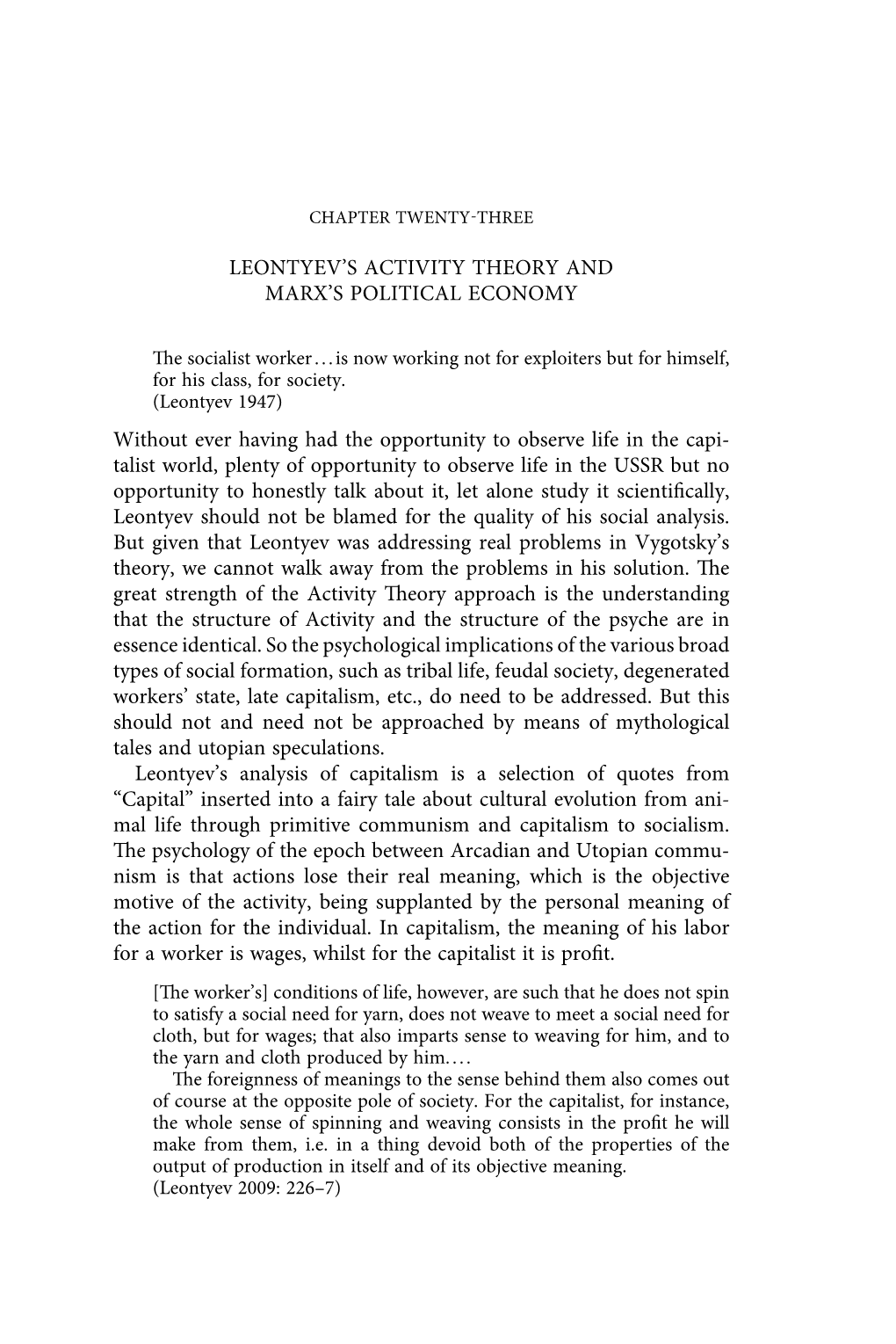 Leontyev's Activity Theory and Marx's Political