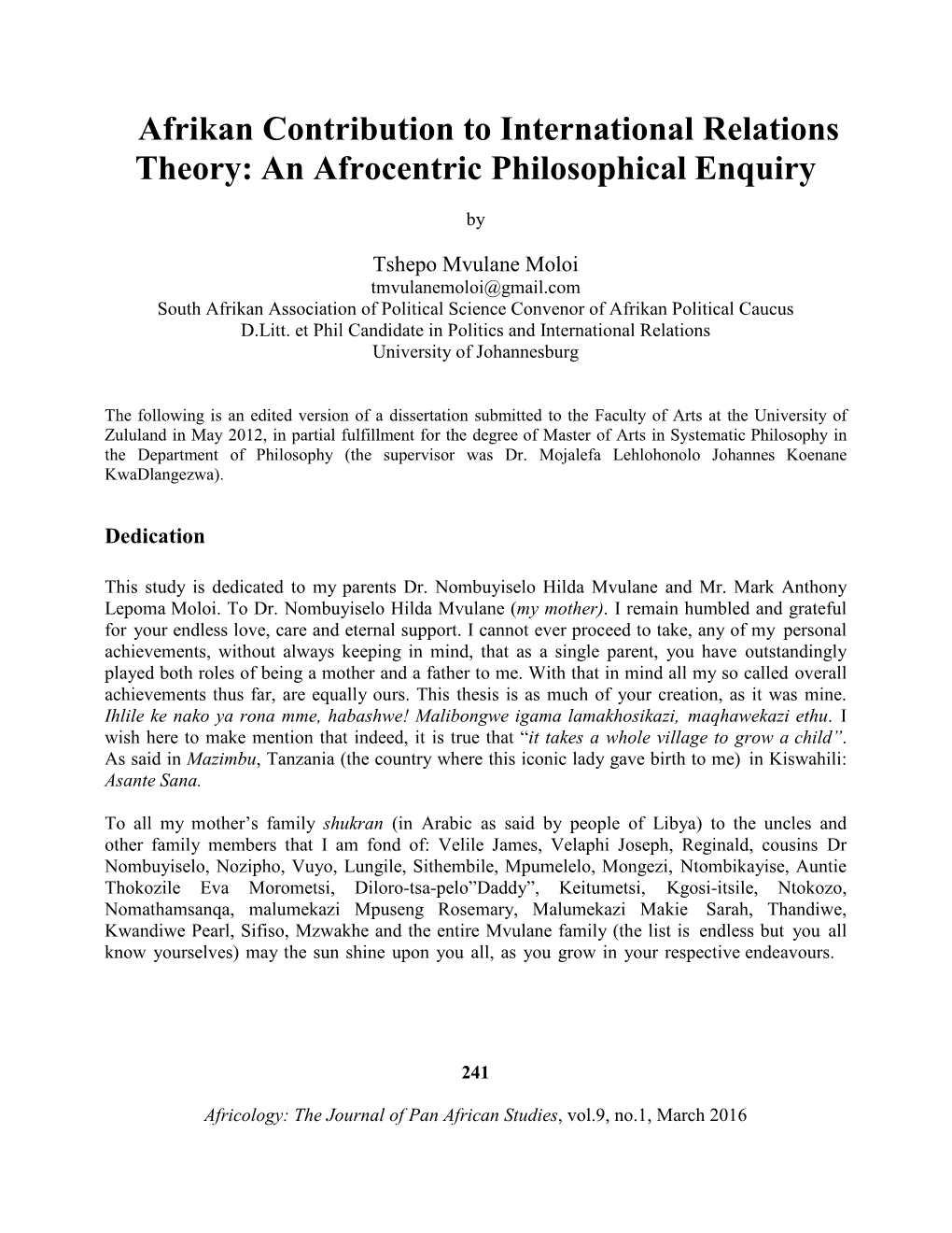 An Afrocentric Philosophical Enquiry