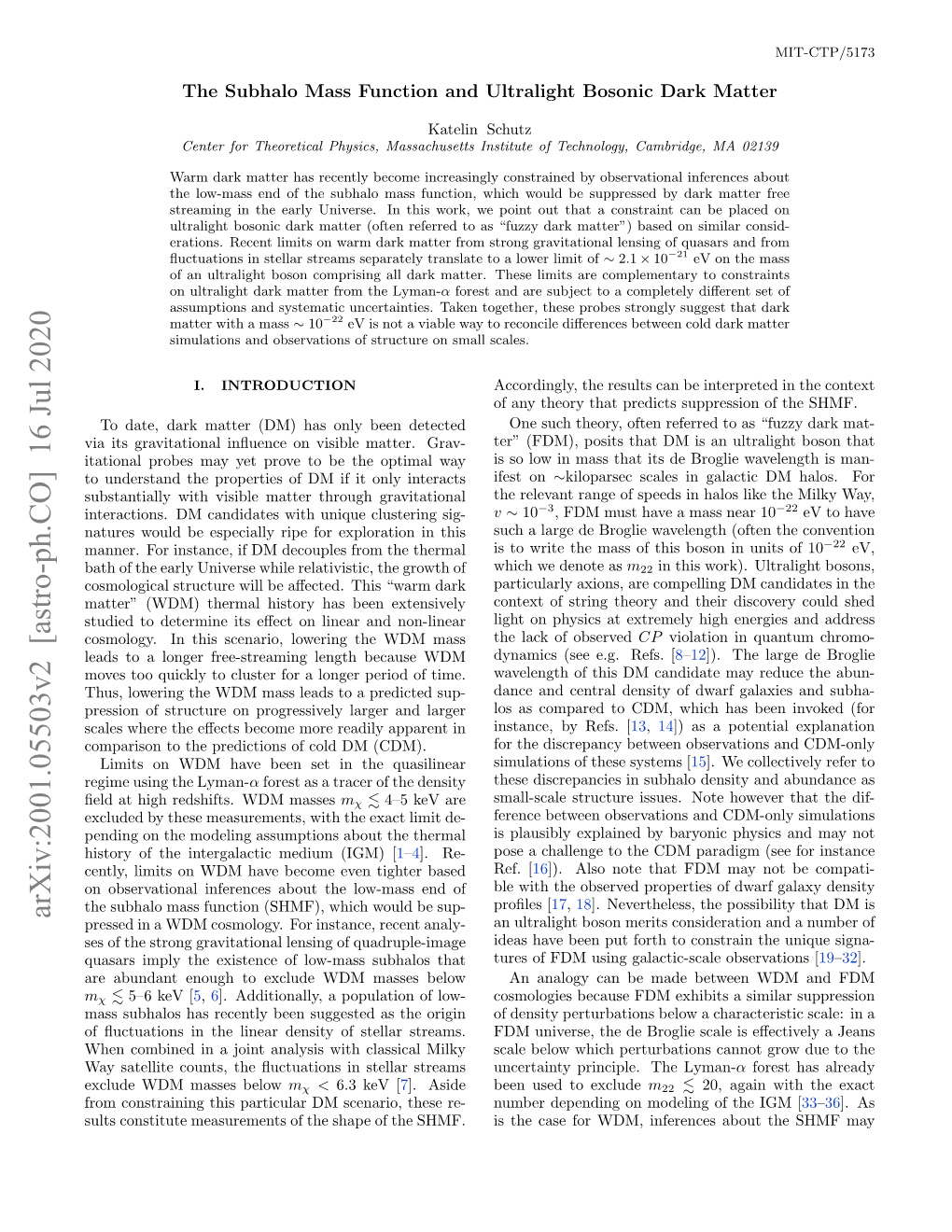 The Subhalo Mass Function and Ultralight Bosonic Dark Matter