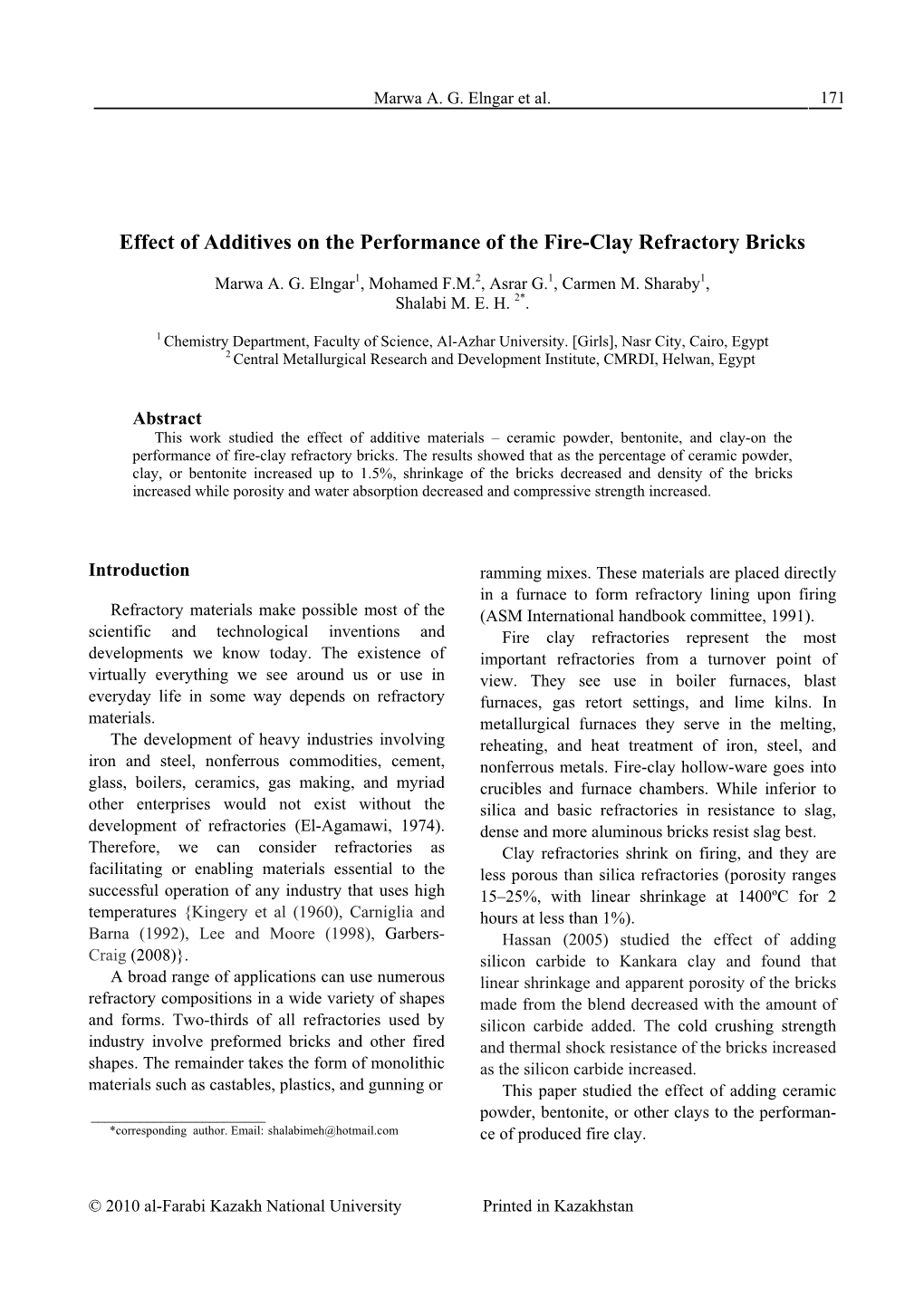 Effect of Additives on the Performance of the Fire-Clay Refractory Bricks