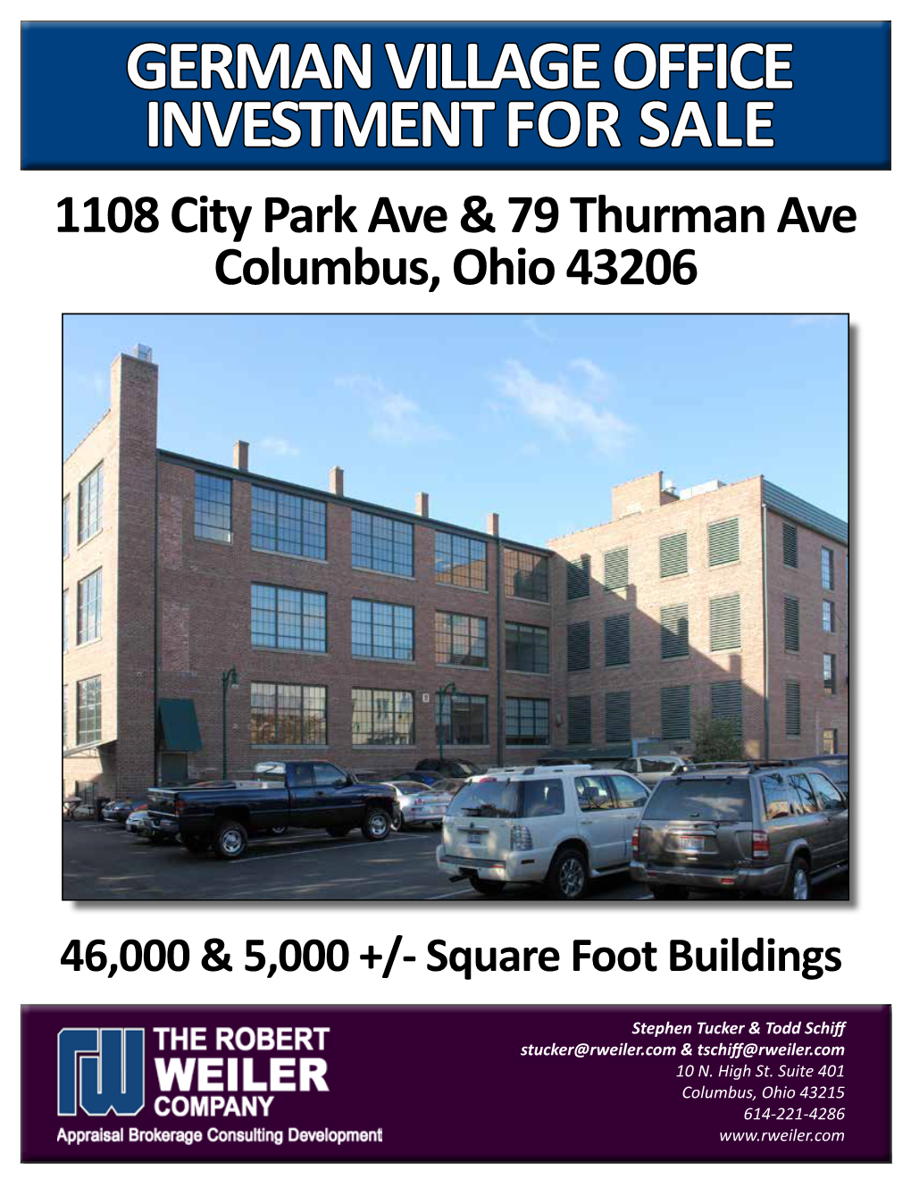 GERMAN VILLAGE OFFICE INVESTMENT for SALE 1108 City Park Ave & 79 Thurman Ave Columbus, Ohio 43206
