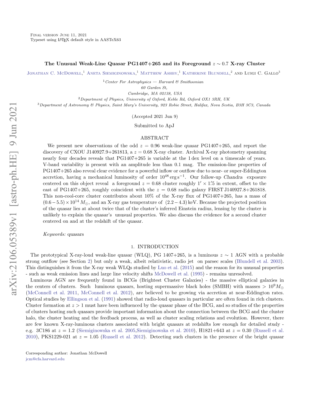 The Unusual Weak-Line Quasar PG1407+ 265 and Its Foreground Z