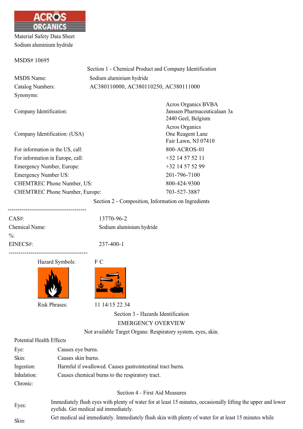 Material Safety Data Sheet Sodium Aluminium Hydride MSDS