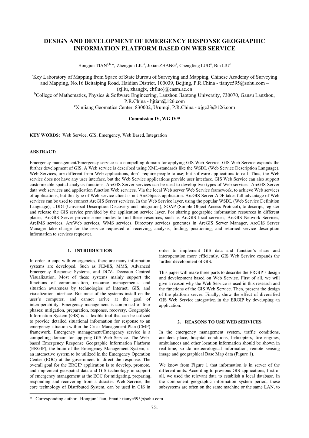 Design and Development of Emergency Response Geographic Information Platform Based on Web Service