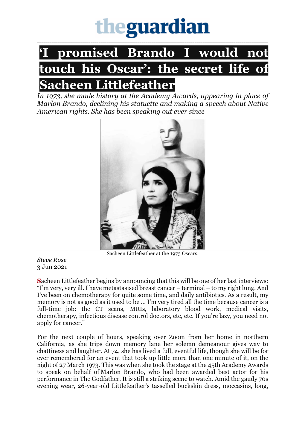 The Secret Life of Sacheen Littlefeather