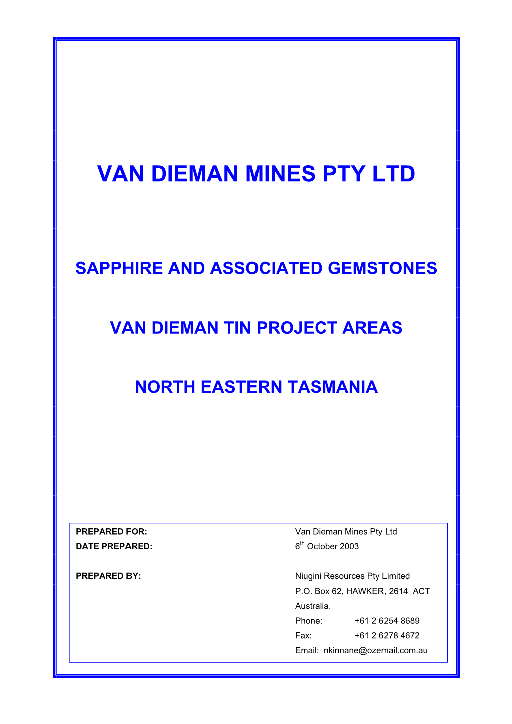 Van Dieman Mines Pty Ltd