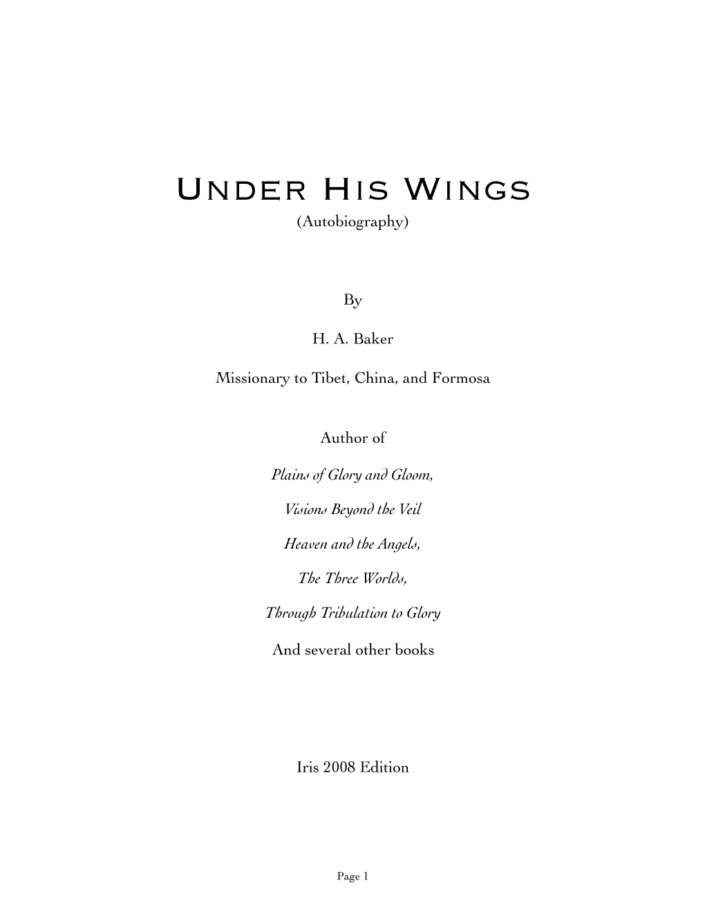 Under His Wings (Autobiography)