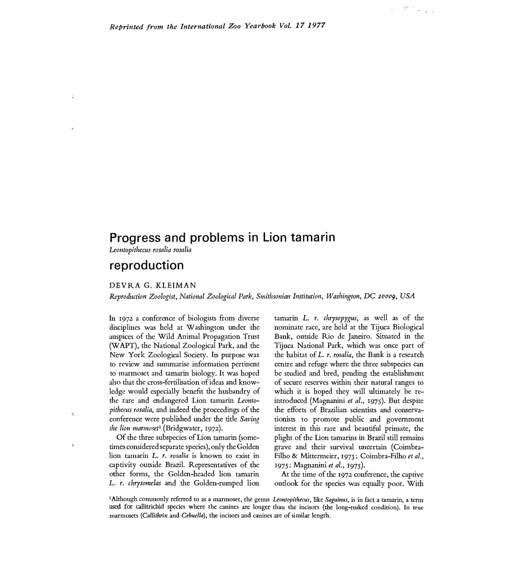 Progress and Problems in Lion Tamarin Reproduction