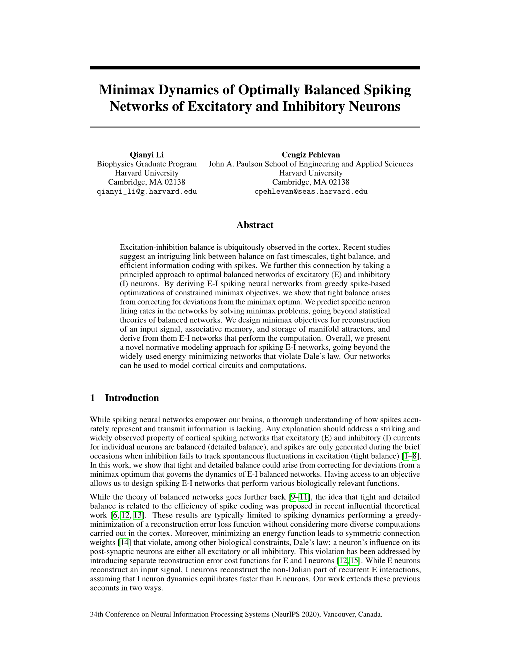 Minimax Dynamics of Optimally Balanced Spiking Networks of Excitatory and Inhibitory Neurons