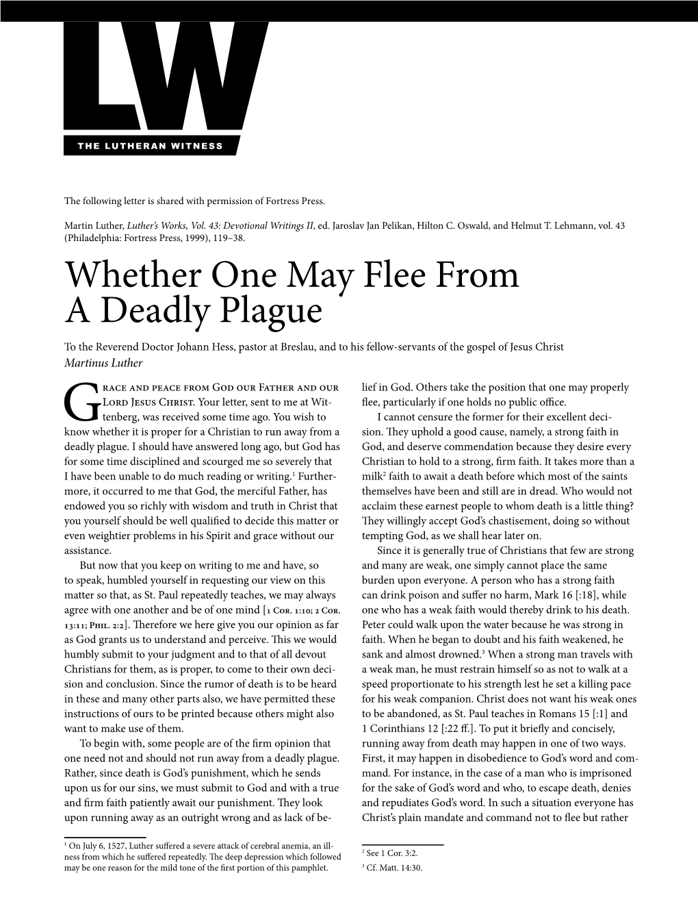 Whether One May Flee from a Deadly Plague