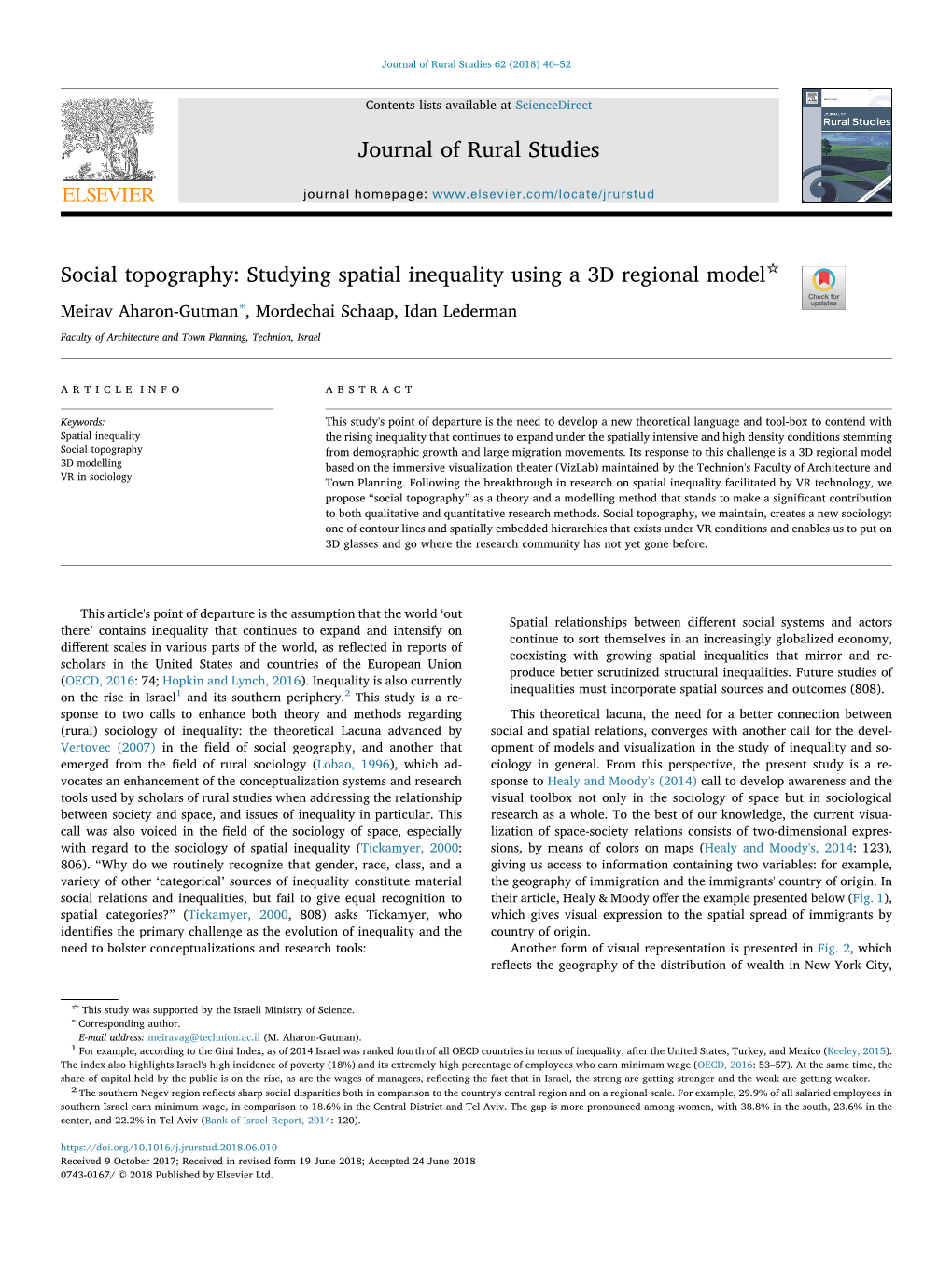 Social Topography: Studying Spatial Inequality Using a 3D Regional Model T ∗ Meirav Aharon-Gutman , Mordechai Schaap, Idan Lederman