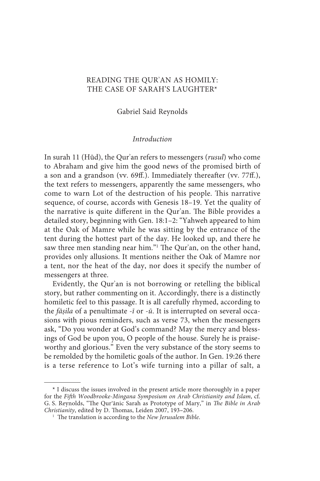 The Case of Sarah's Laughter* Gabriel Said Reynolds