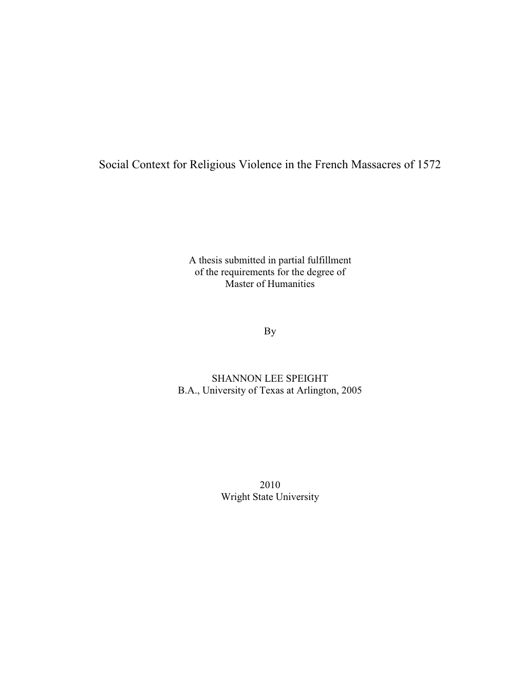 Social Context for Religious Violence in the French Massacres of 1572