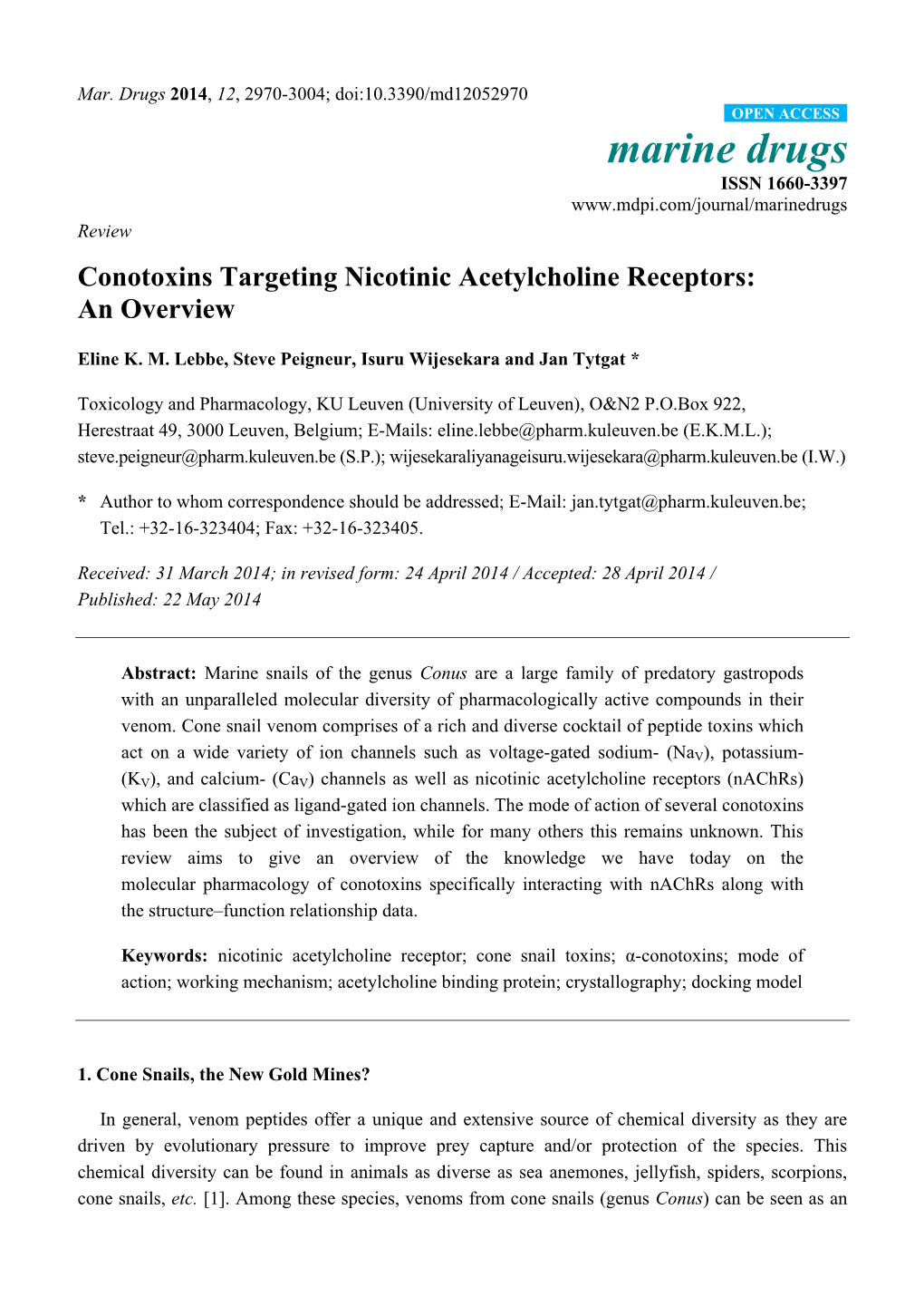 Conotoxins Targeting Nicotinic Acetylcholine Receptors: an Overview