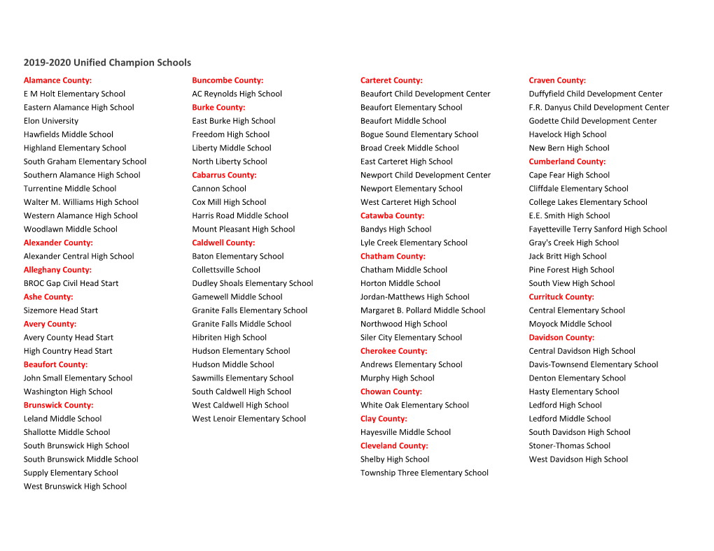 2019-2020 Unified Champion Schools