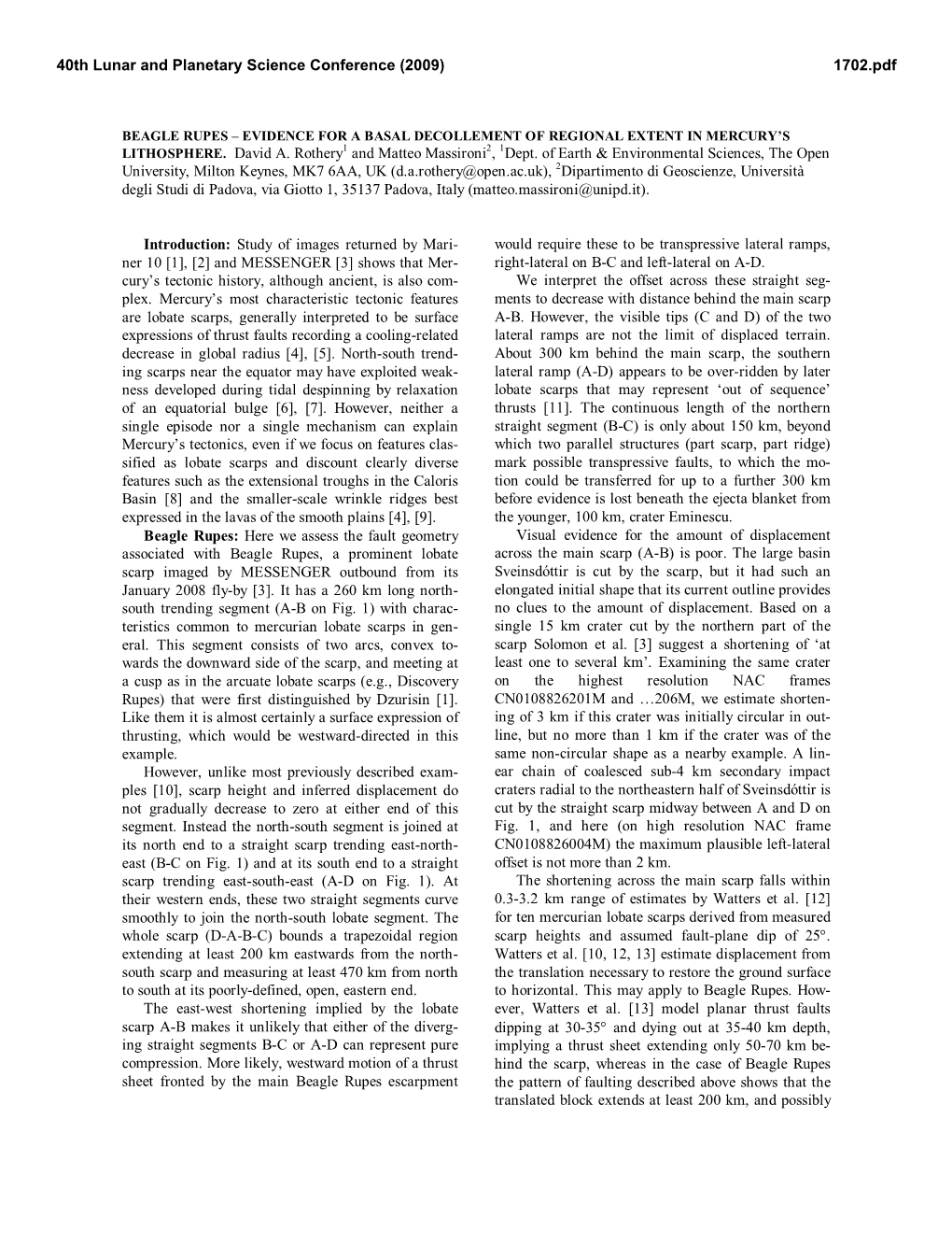 Beagle Rupes – Evidence for a Basal Decollement of Regional Extent in Mercury’S Lithosphere