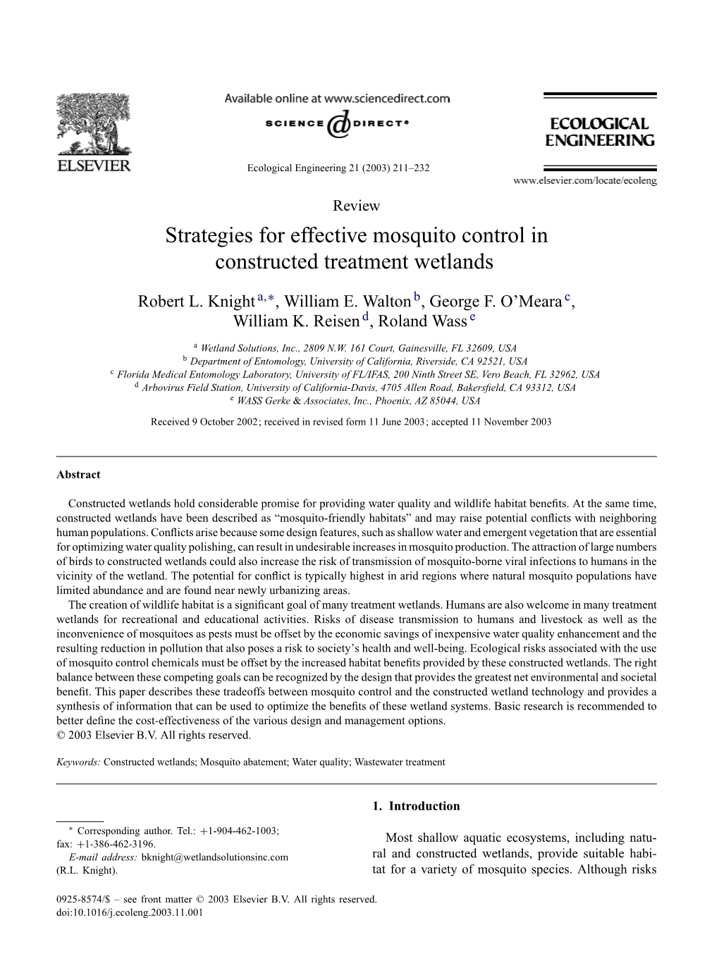 Strategies for Effective Mosquito Control in Constructed Treatment Wetlands