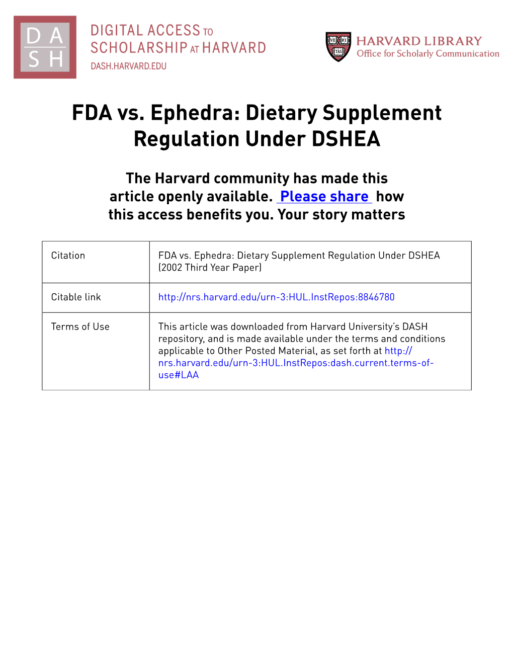 FDA Vs. Ephedra: Dietary Supplement Regulation Under DSHEA