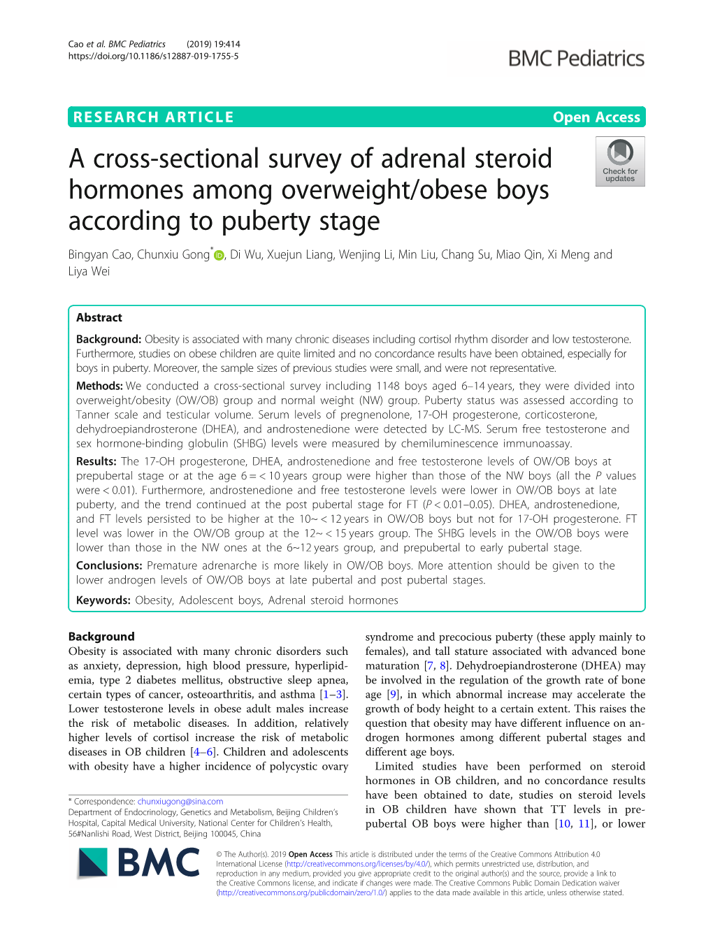 A Cross-Sectional Survey of Adrenal Steroid Hormones Among