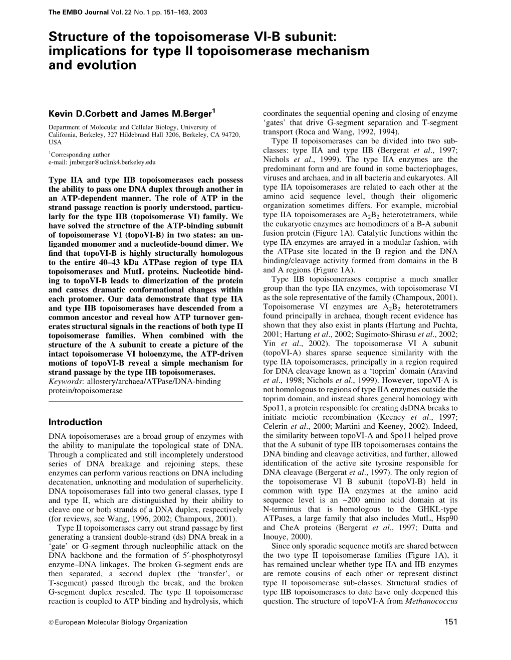 Implications for Type II Topoisomerase Mechanism and Evolution