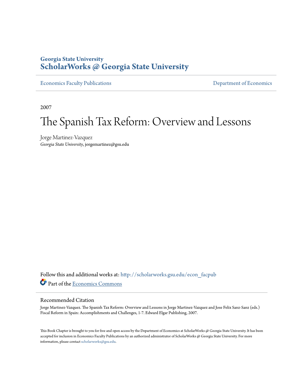 The Spanish Tax Reform: Overview and Lessons