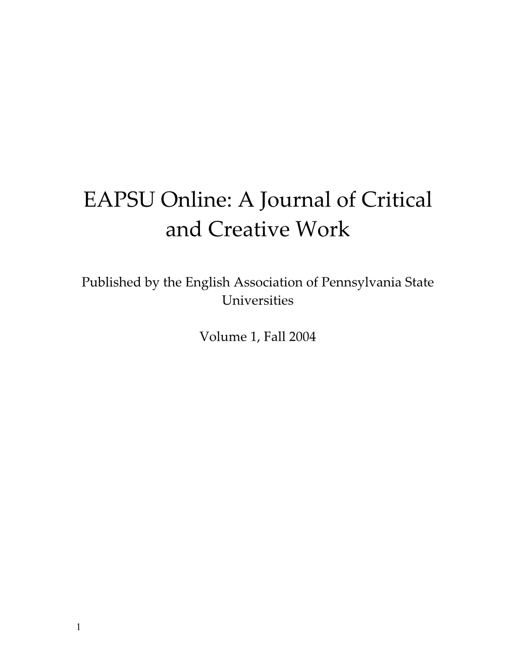 EAPSU Online: a Journal of Critical and Creative Work