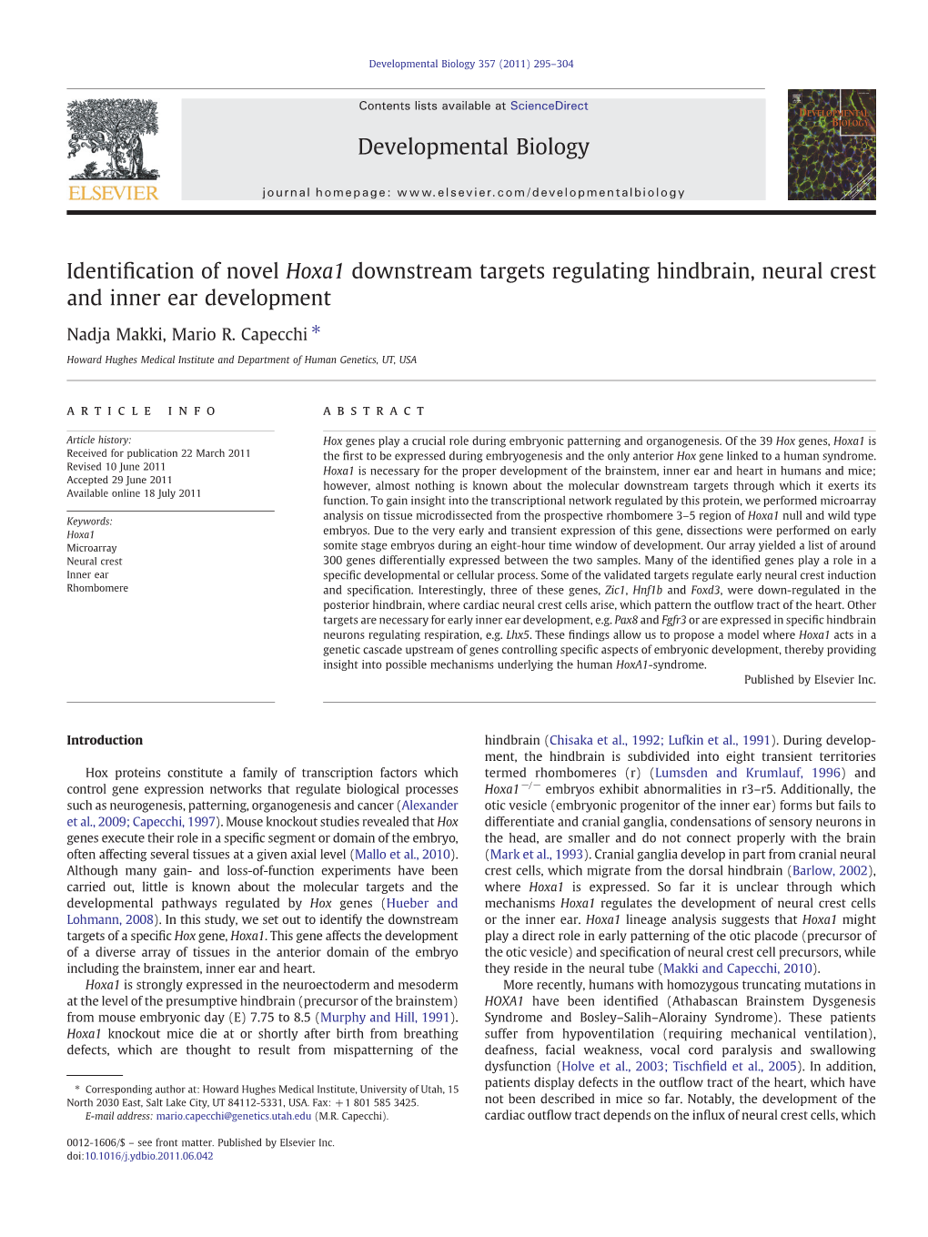 Identification of Novel Hoxa1 Downstream Targets