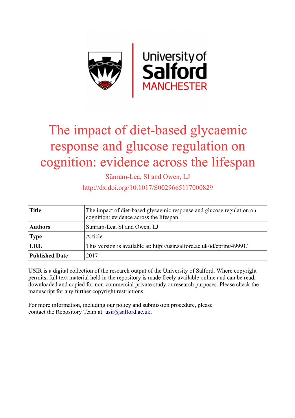 The Impact of Dietbased Glycaemic Response and Glucose Regulation