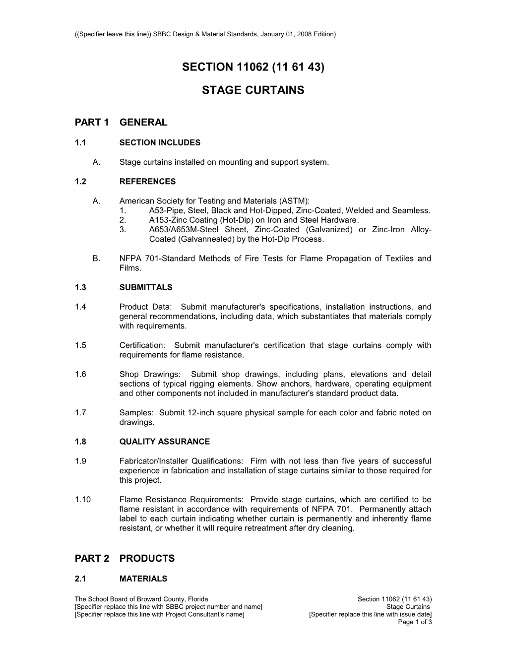 Specifier Leave This Line)) SBBC Design & Material Standards, January 01, 2008 Edition