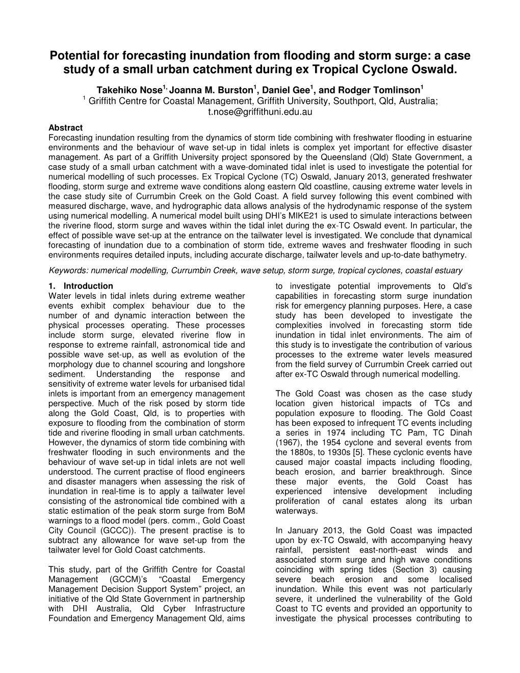 Potential for Forecasting Inundation from Flooding and Storm Surge: a Case Study of a Small Urban Catchment During Ex Tropical Cyclone Oswald