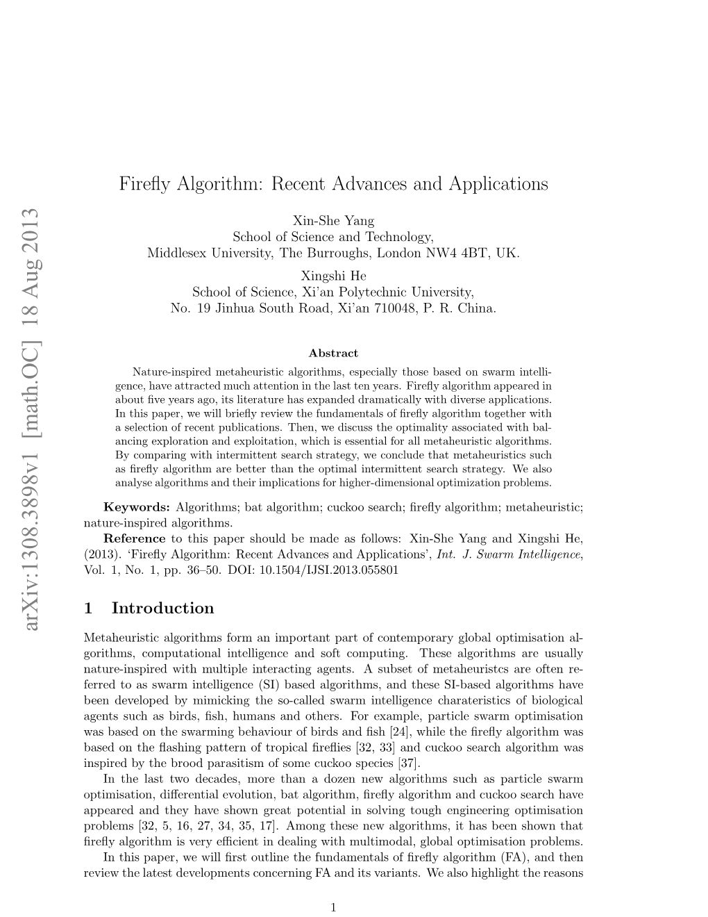 Firefly Algorithm: Recent Advances and Applications