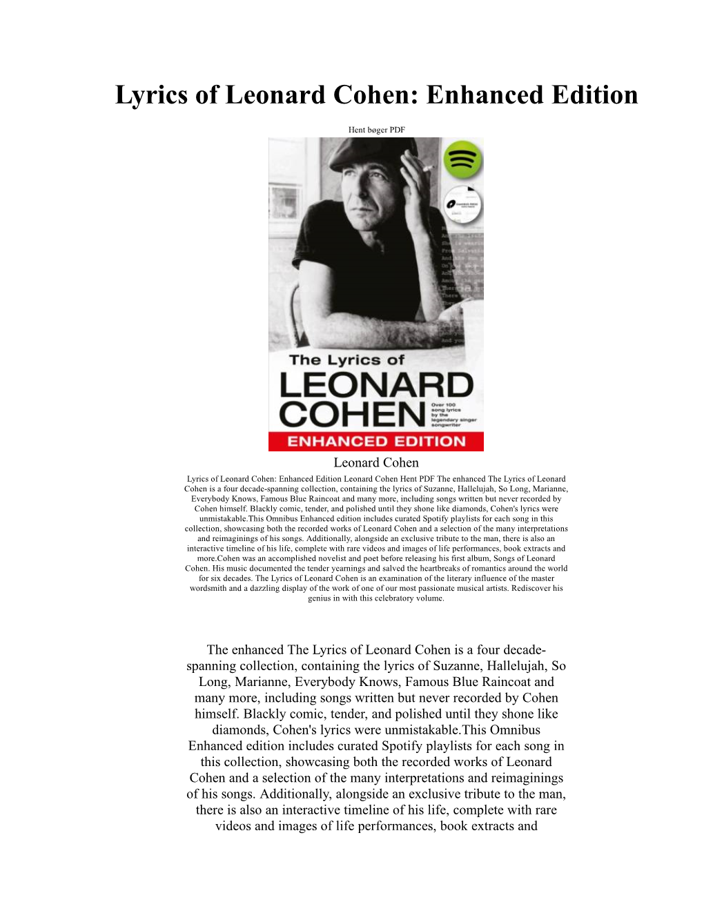 Lyrics of Leonard Cohen: Enhanced Edition
