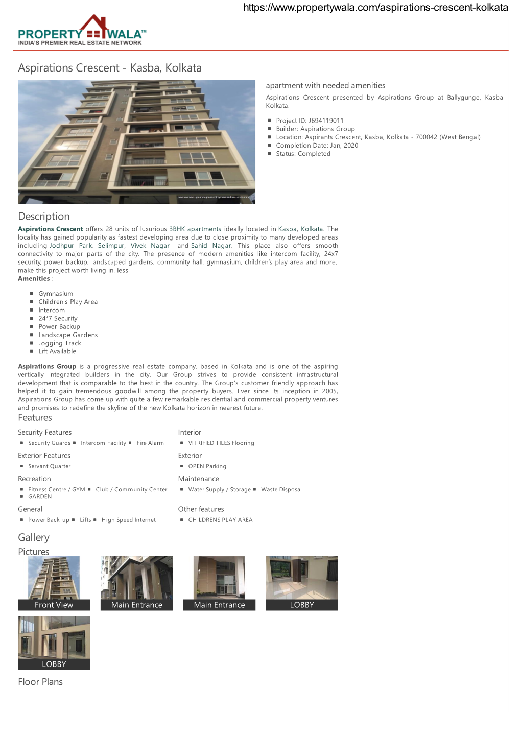 Aspirations Crescent - Kasba, Kolkata Apartment with Needed Amenities Aspirations Crescent Presented by Aspirations Group at Ballygunge, Kasba Kolkata