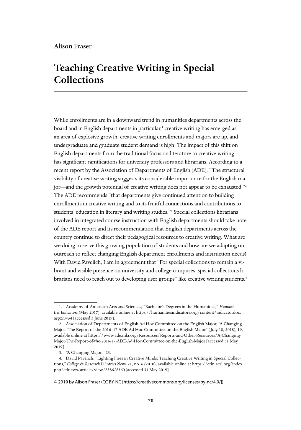 Teaching Creative Writing in Special Collections