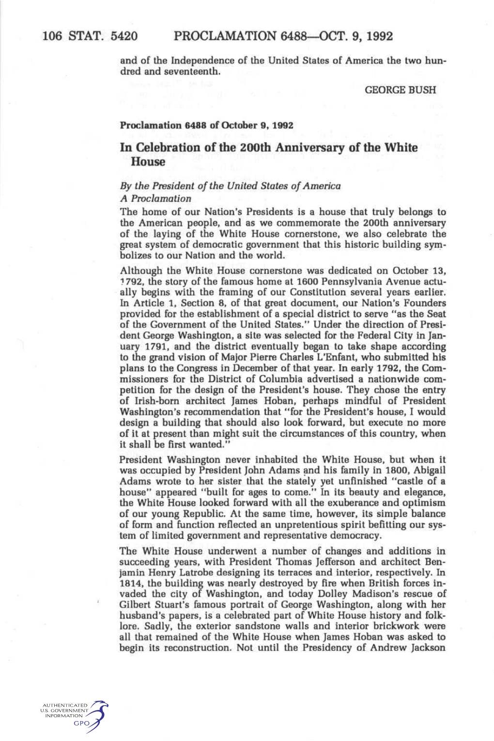 106 STAT. 5420 PROCLAMATION 6488—OCT. 9, 1992 in Celebration