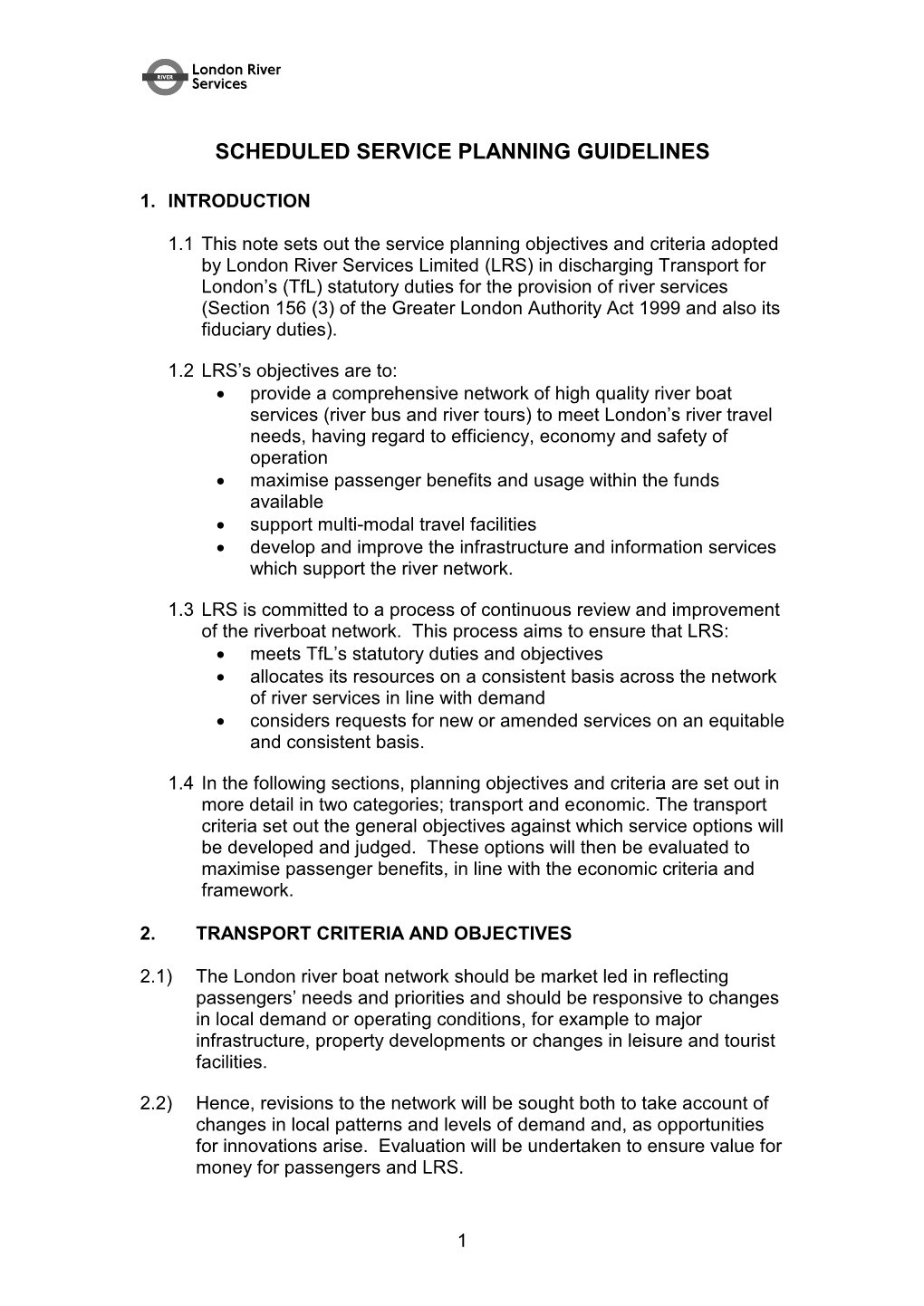 London River Services: Scheduled Service Planning Guidelines PDF