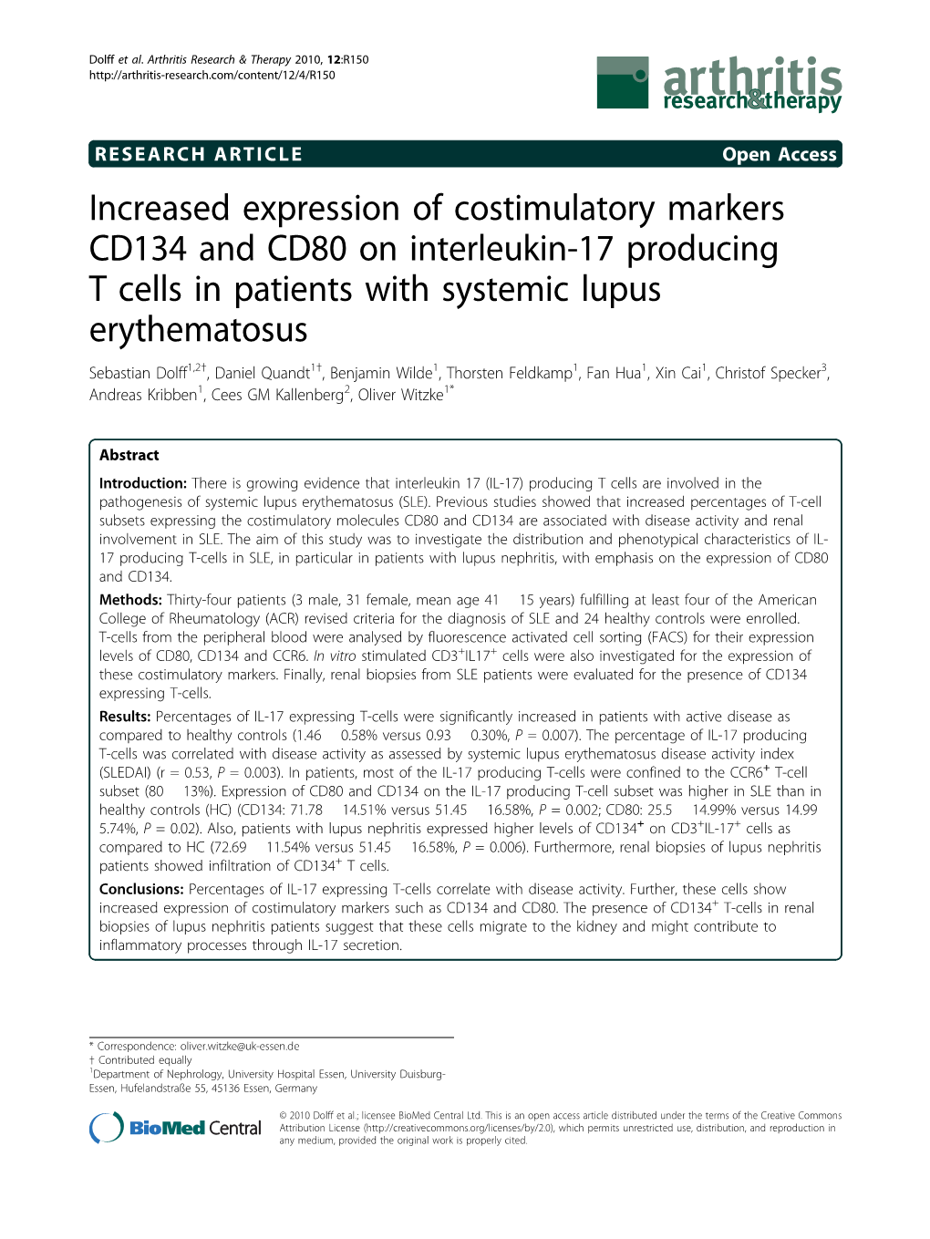 Increased Expression of Costimulatory Markers CD134 and CD80 On