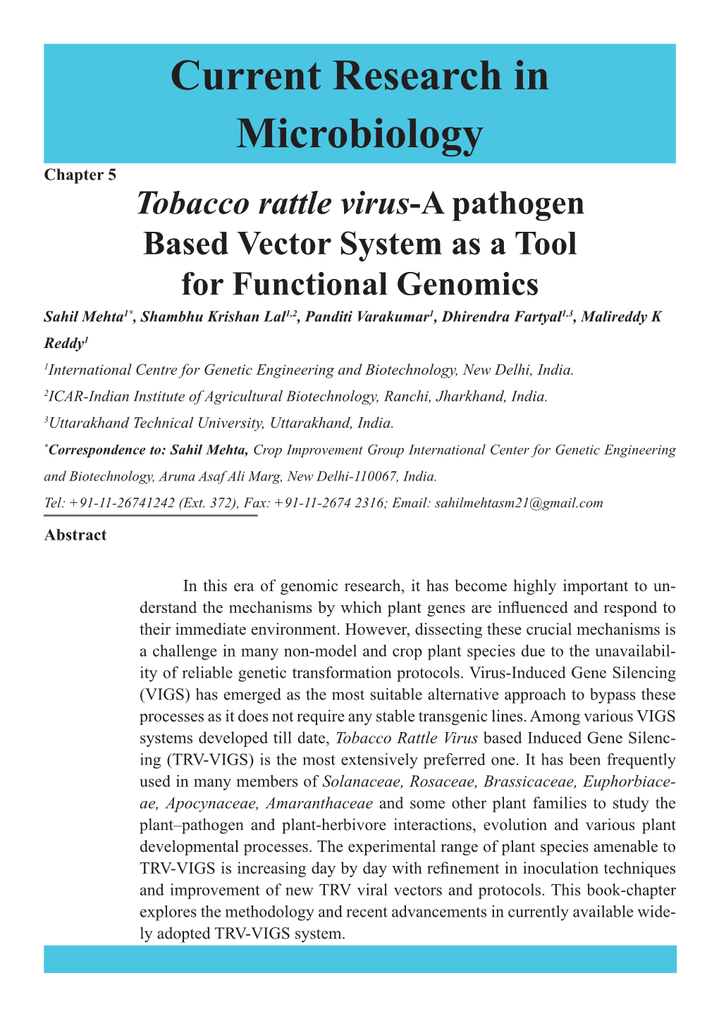 Tobacco Rattle Virus-A Pathogen Based Vector System As a Tool For