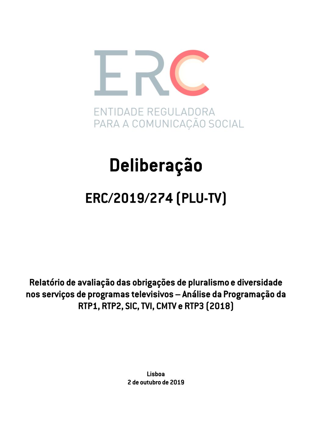 Deliberação ERC/2019/274 (PLU-TV)