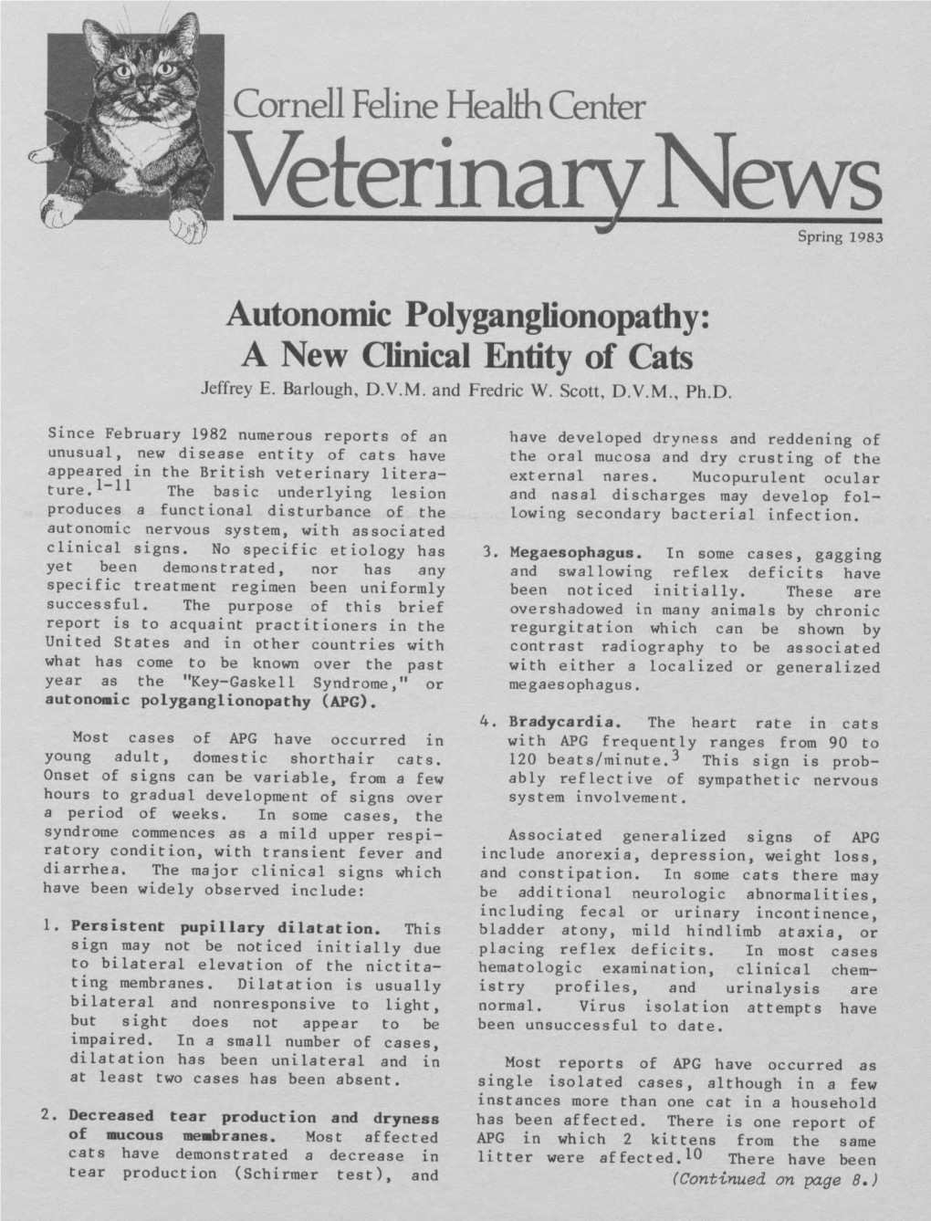 Cornell Feline Health Center Autonomic Polyganglionopathy: A